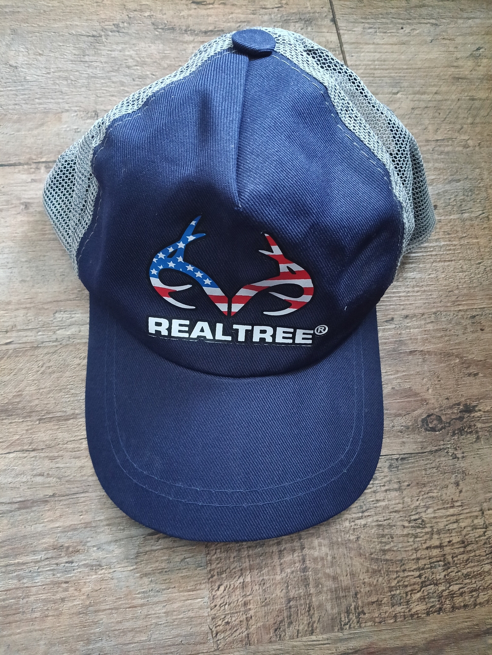 Realtree Navy & Gray Mesh Cap with American Flag Logo